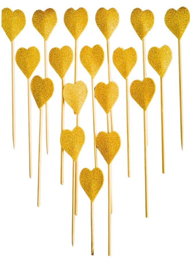 GLOBEADO Glitter Heart Cake Toppers 20 Pieces, Wooden Sticks, Party Decoration (20, Glitter Golden) - Image 1